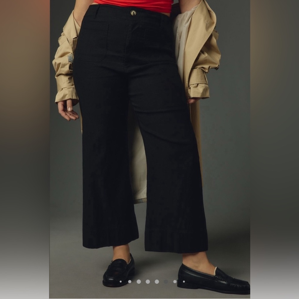 Anthropologie Maeve The Colette Cropped Wide-Leg Pants Size 34 Black High Rise